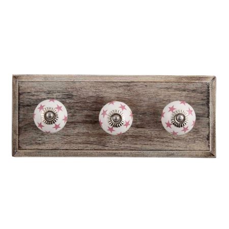 Light Pink Star Ceramic Wooden Hooks